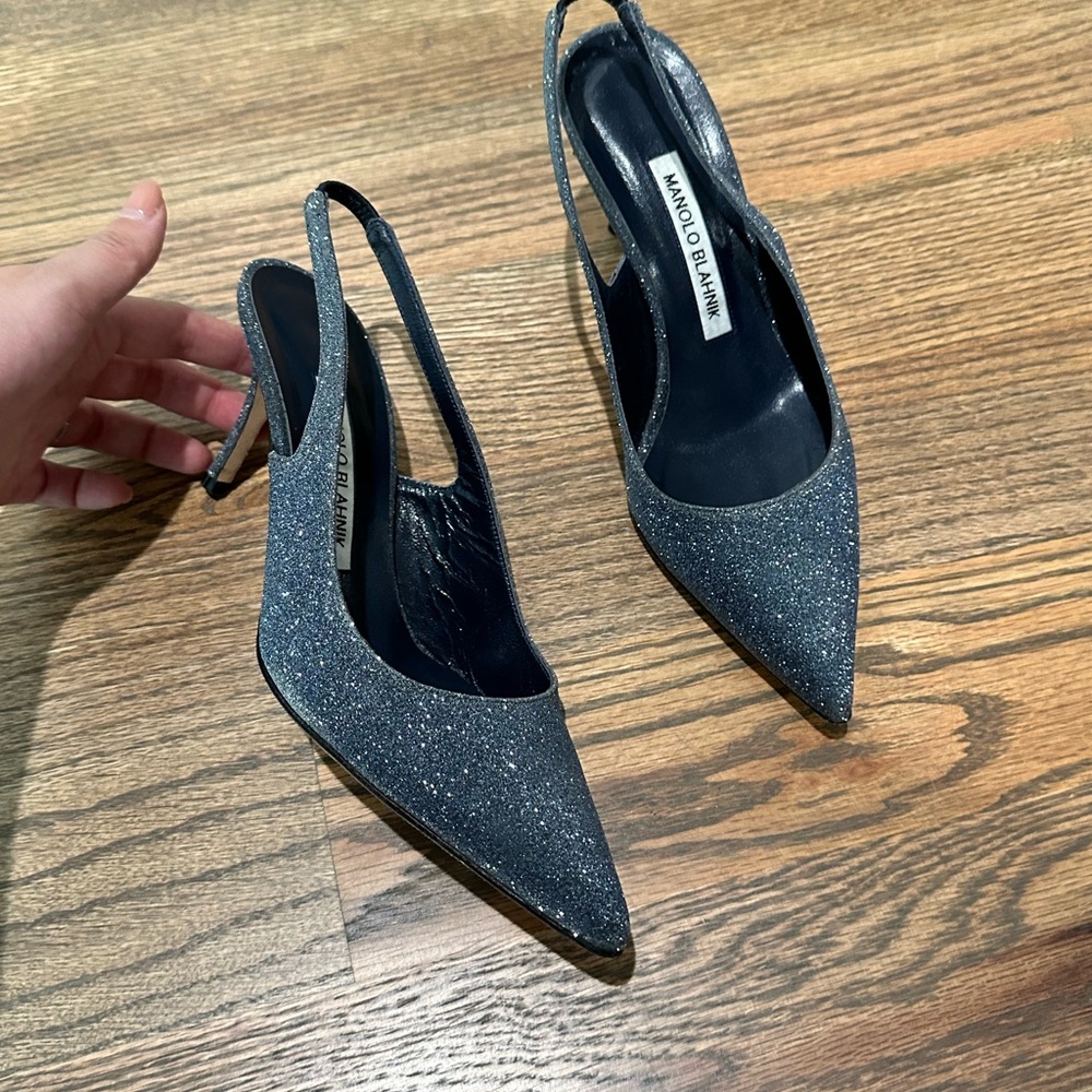 Manolo Blahnik Silver Slingback Heels